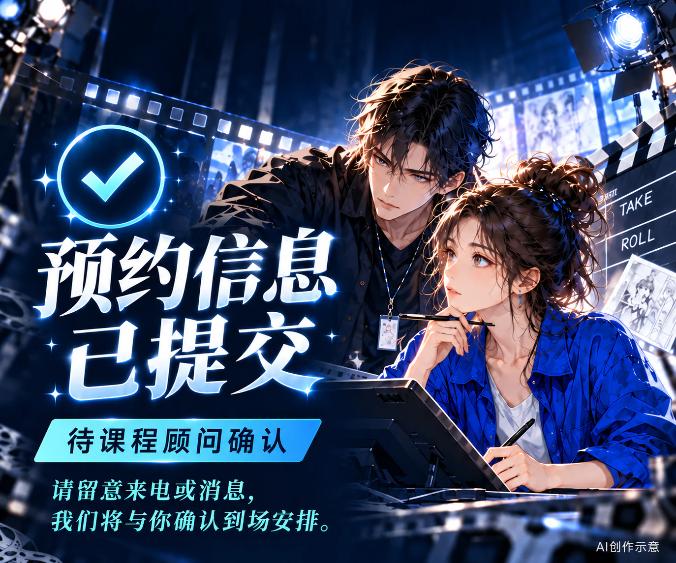 预约信息已提交，待课程顾问确认。请留意来电或消息，我们将与你确认到场安排。AI创作示意